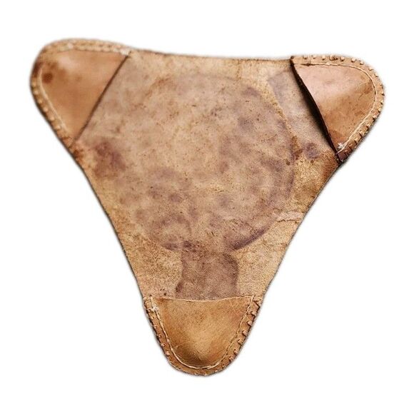 Vintage Hand-Tooled Mexican‎ Leather Tripod Stool Seat Cover Aztec Design - Picture 2 of 2